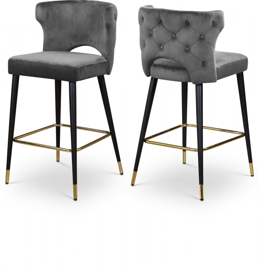 Kelly Velvet Upholstered Counter Stool - Grey
