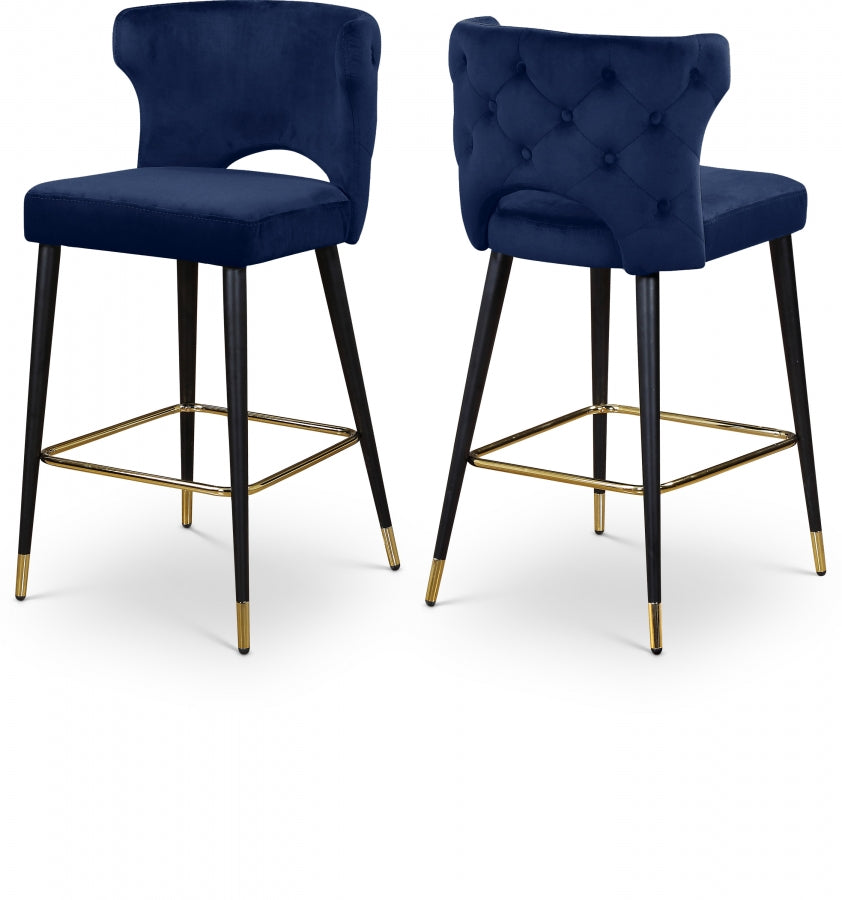 Kelly Velvet Upholstered Counter Stool - Blue