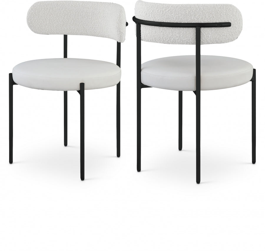 Beacon Cream Vegan Leather And Boucle Fabric Upholstered Dining Chair - Cream