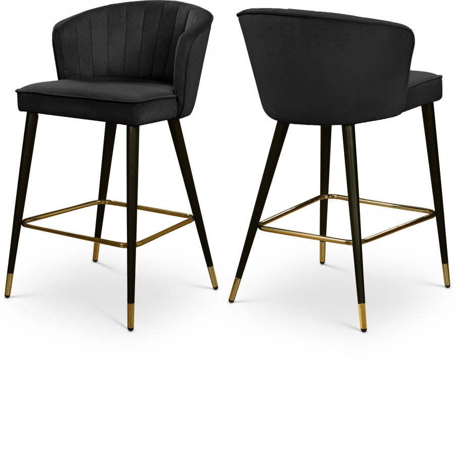 Cassie Velvet Upholstered Counter Stool - Black