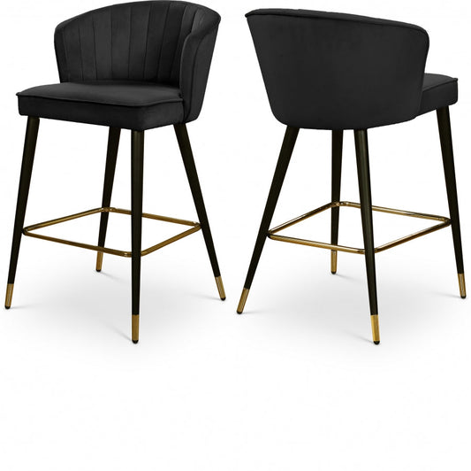 Cassie Velvet Upholstered Counter Stool - Black