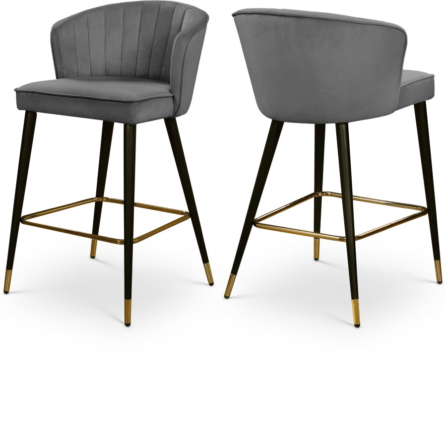 Cassie Velvet Upholstered Counter Stool - Grey