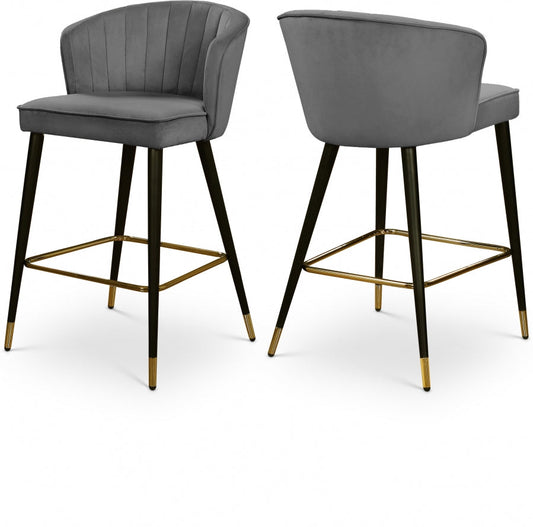 Cassie Velvet Upholstered Counter Stool - Grey