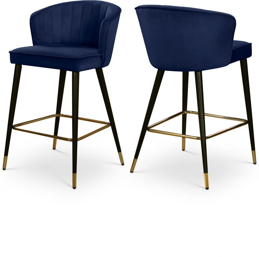 Cassie Velvet Upholstered Counter Stool - Blue