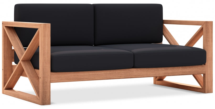 Anguilla 65" Water Resistant Fabric Upholsetered Outdoor Patio Loveseat - Black