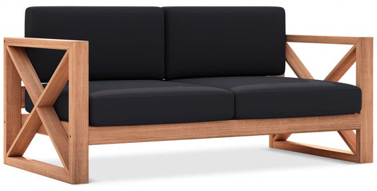 Anguilla 65" Water Resistant Fabric Upholsetered Outdoor Patio Loveseat - Black