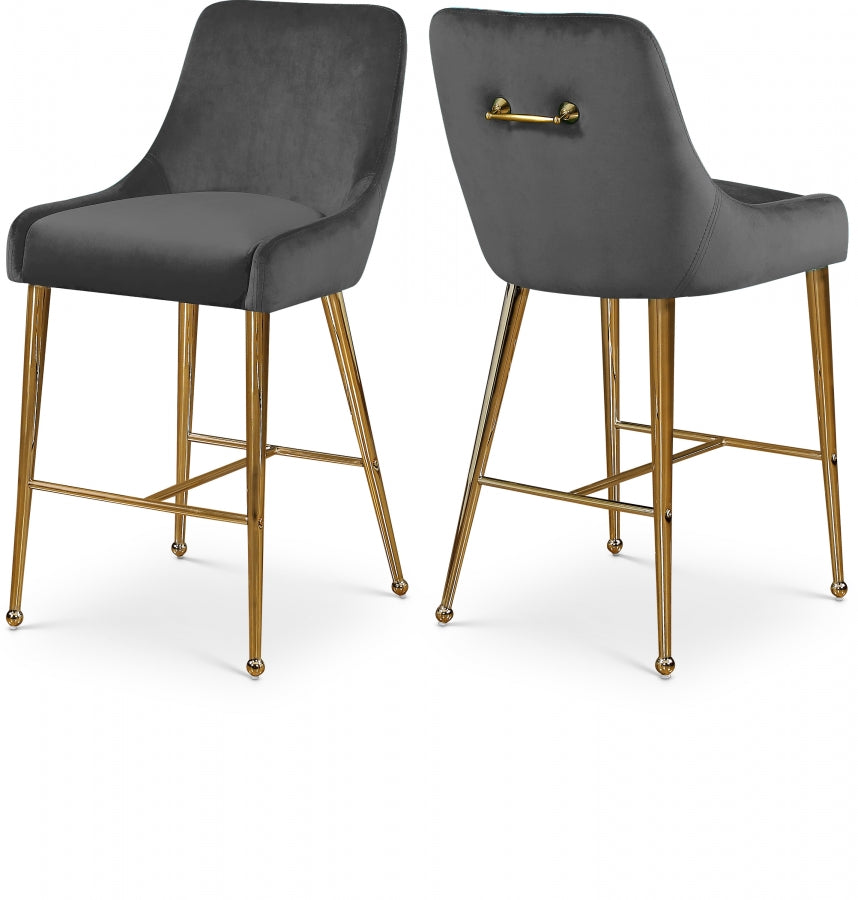Owen Velvet Upholstered Counter Stool - Grey