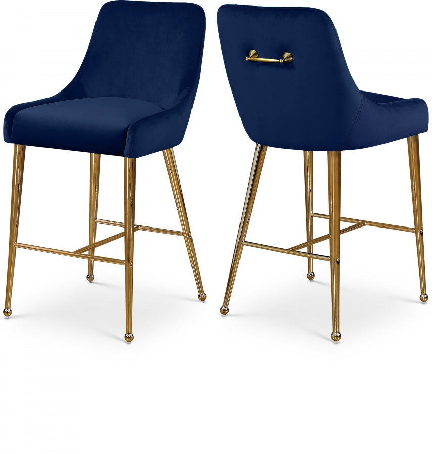 Owen Velvet Upholstered Counter Stool - Blue