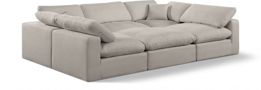 Comfy 119" Linen Textured Fabric Upholstered 6pc. Modular Sectional - Beige
