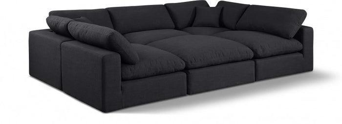Comfy 119" Linen Textured Fabric Upholstered 6pc. Modular Sectional - Black