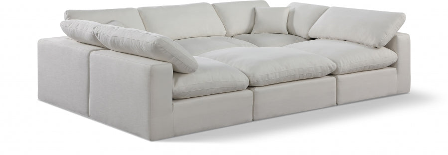 Comfy 119" Linen Textured Fabric Upholstered 6pc. Modular Sectional - Cream