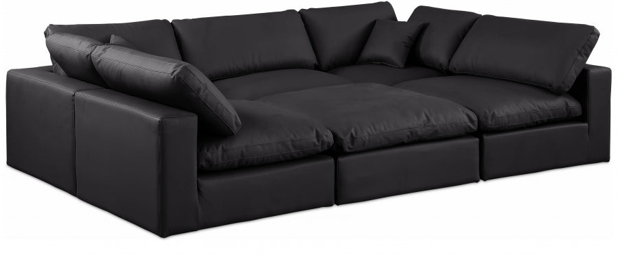 Comfy 119" Vegan Leather Upholstered 6pc. Modular Sectional - Black