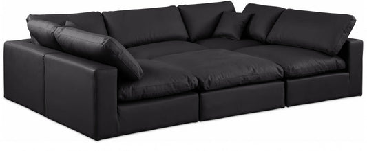 Comfy 119" Vegan Leather Upholstered 6pc. Modular Sectional - Black