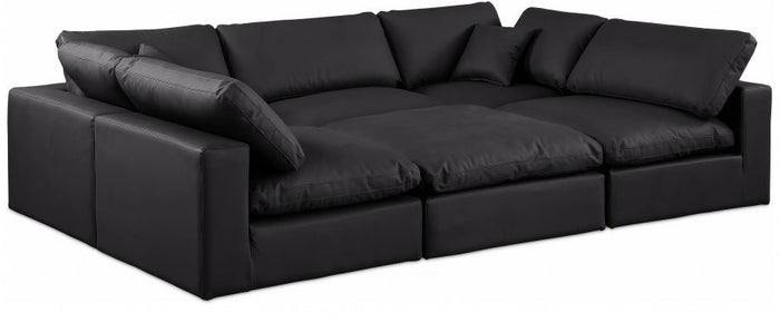 Comfy 119" Vegan Leather Upholstered 6pc. Modular Sectional - Black