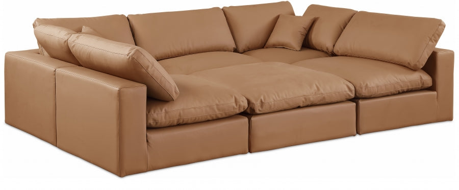 Comfy 119" Vegan Leather Upholstered 6pc. Modular Sectional - Cognac