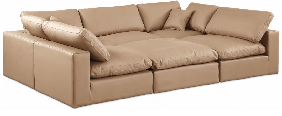Comfy 119" Vegan Leather Upholstered 6pc. Modular Sectional - Tan