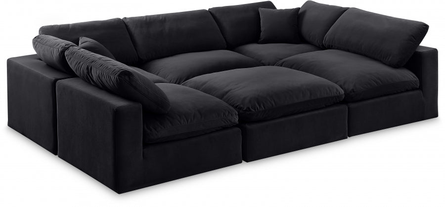Comfy 119" Velvet Upholstered 6pc. Modular Sectional - Black