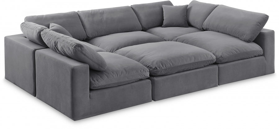 Comfy 119" Velvet Upholstered 6pc. Modular Sectional - Grey