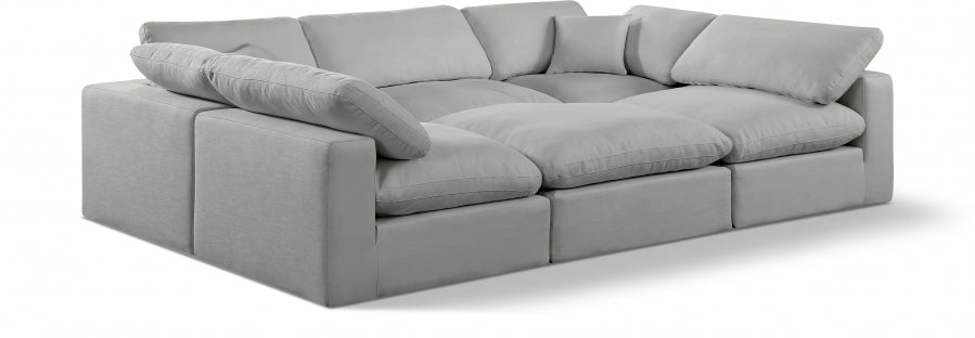 Comfy 119" Linen Textured Fabric Upholstered 6pc. Modular Sectional - Grey