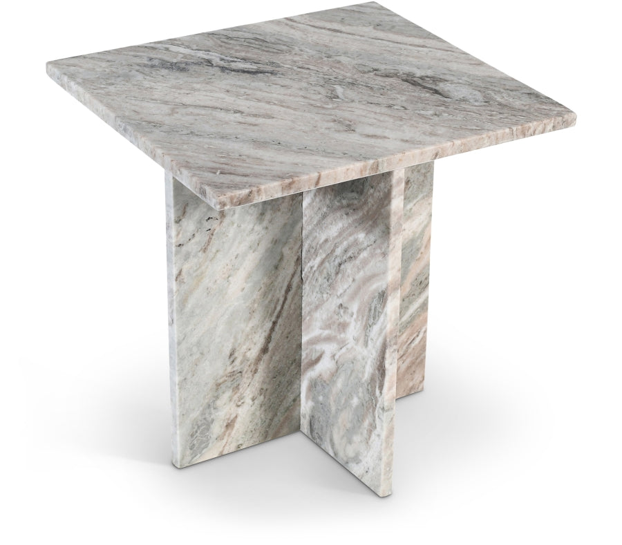 Verona Genuine Marble End Table - Brown