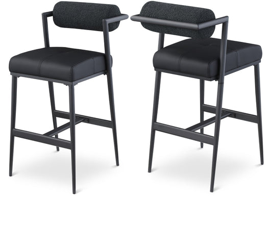 Stryker Boucle Fabric and Vegan Leather Upholstered Bar / Counter Stools - Black