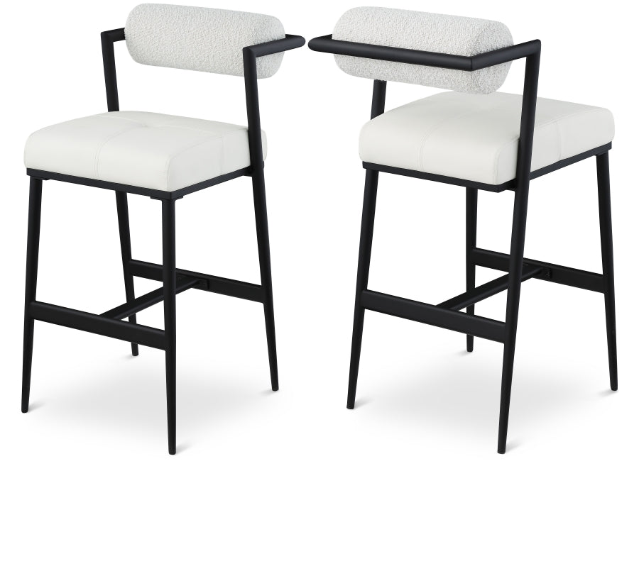 Stryker Boucle Fabric and Vegan Leather Upholstered Bar / Counter Stools - Cream