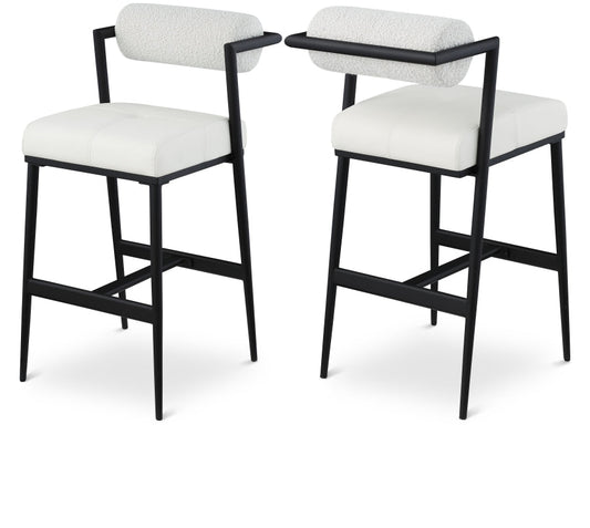 Stryker Boucle Fabric and Vegan Leather Upholstered Bar / Counter Stools - Cream