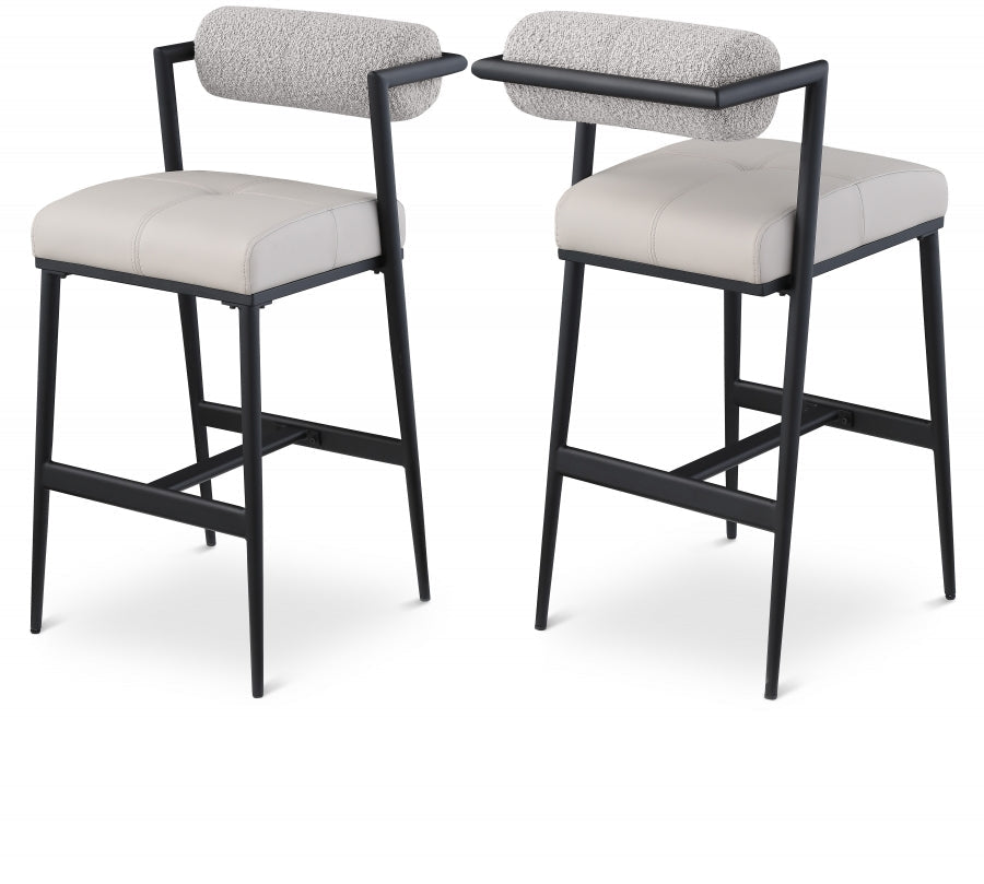 Stryker Boucle Fabric and Vegan Leather Upholstered Bar / Counter Stools - Taupe