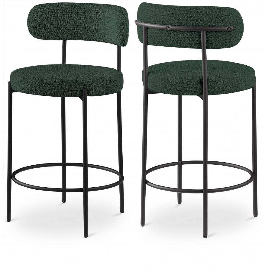 Beacon Boucle Fabric Upholstered Bar / Counter Stools - Green