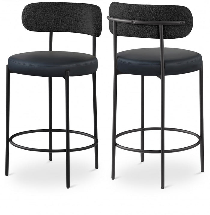 Beacon Vegan Leather And Boucle Fabric Upholstered Bar / Counter Stools - Black