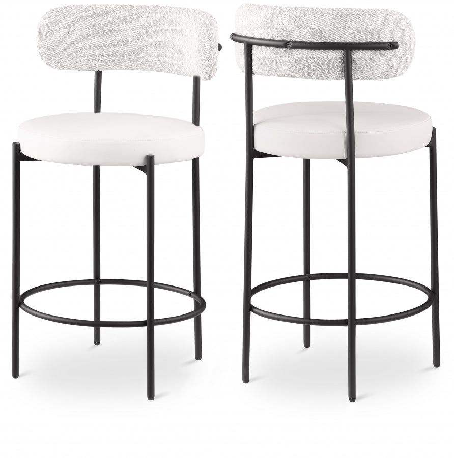Beacon Vegan Leather And Boucle Fabric Upholstered Bar / Counter Stools - Cream