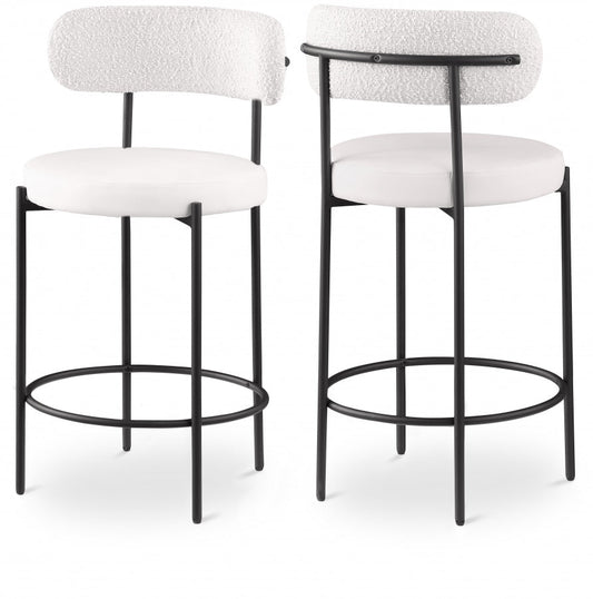 Beacon Vegan Leather And Boucle Fabric Upholstered Bar / Counter Stools - Cream