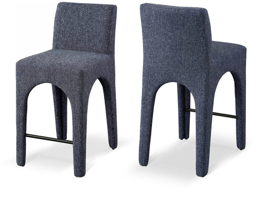 Gramercy Linen Textured Fabric Upholstered Bar / Counter Stools - Blue