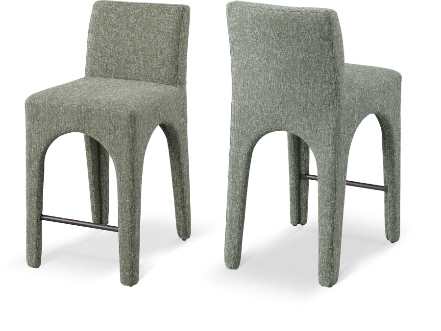Gramercy Linen Textured Fabric Upholstered Bar / Counter Stools - Green