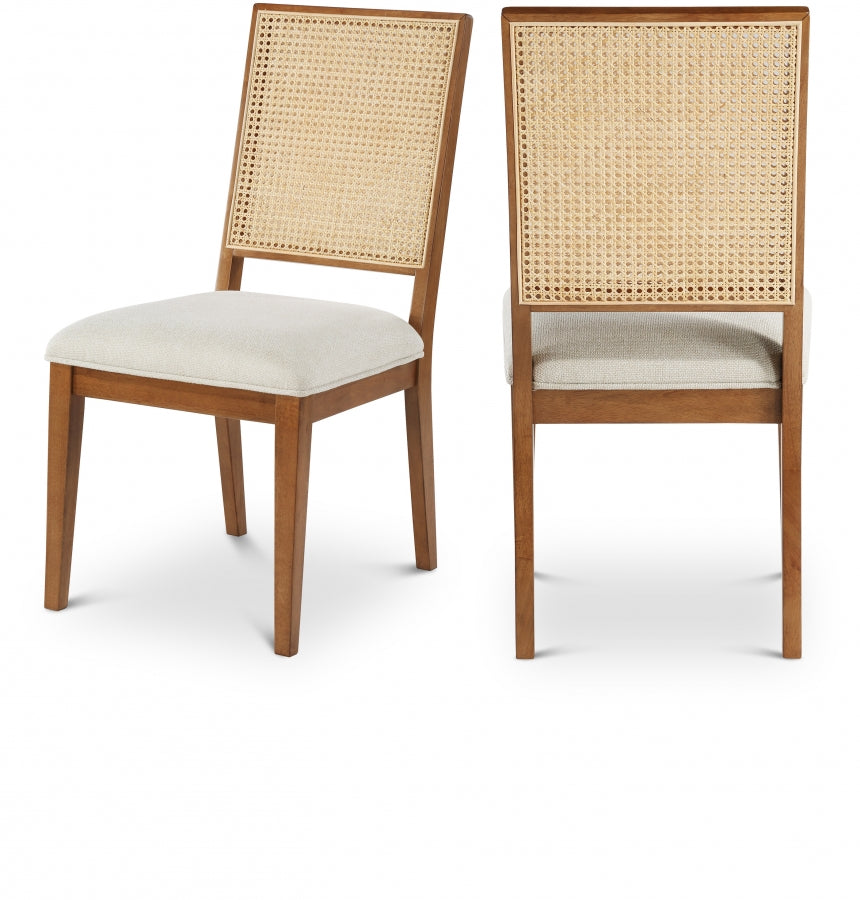 Butterfly Natural Cane And Linen Textured Fabric Upholstered Dining Chair - Brown