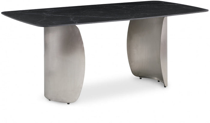 Niya 71" Sintered Stone Top And Steel Base Dining Table - Black