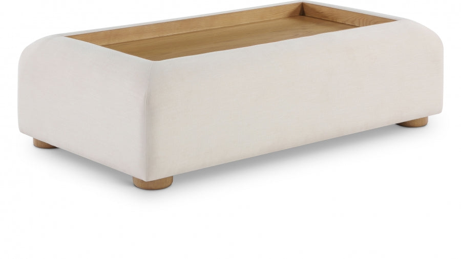 Diana Linen Textured Fabric And Wood Coffee Table - Cream