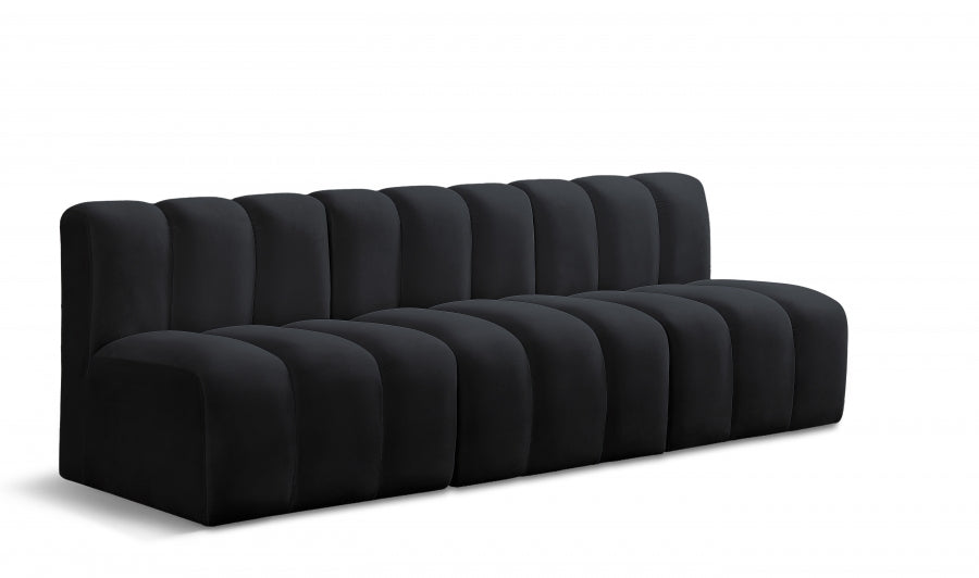 Arc 89.5" Velvet Upholstered 3pc. Modular Sectional - Black