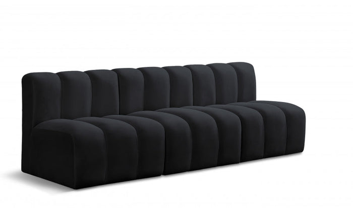 Arc 89.5" Velvet Upholstered 3pc. Modular Sectional - Black
