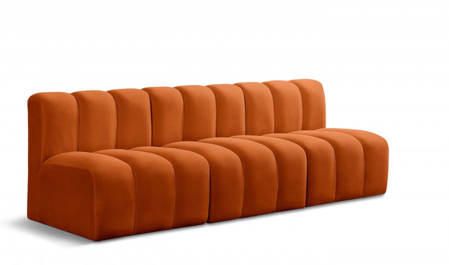 Arc 89.5" Velvet Upholstered 3pc. Modular Sectional - Cognac