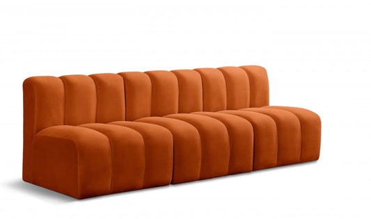 Arc 89.5" Velvet Upholstered 3pc. Modular Sectional - Cognac