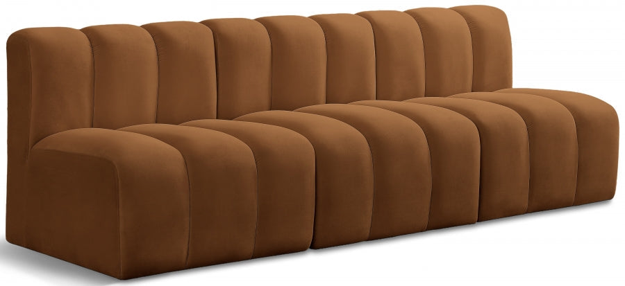 Arc 89.5" Velvet Upholstered 3pc. Modular Sectional - Saddle