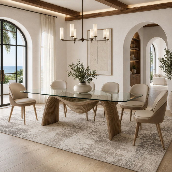 Pangea - Mid-Century Modern Cream & Taupe Vegan Leather + Buckwheat Ash Dining Chair (Set of 2)