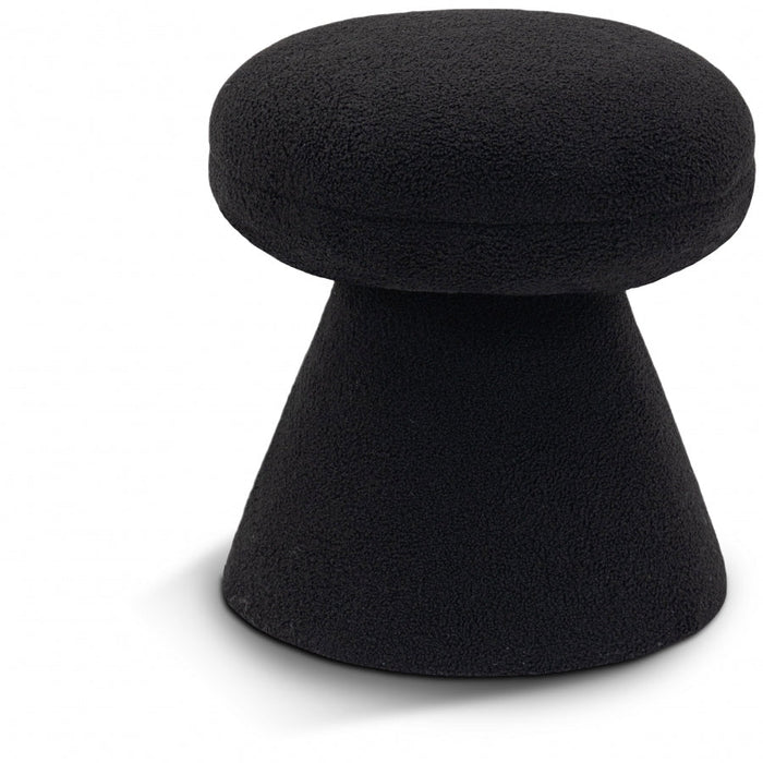 Drum Faux Shearling Teddy Fabric Upholstered Ottoman - Black