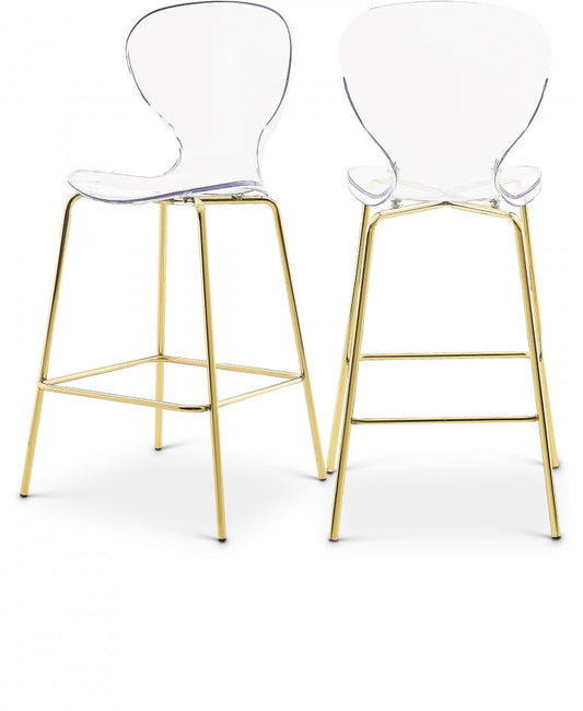 Clarion Lucite Seat And Metal Base Counter Stool - Gold