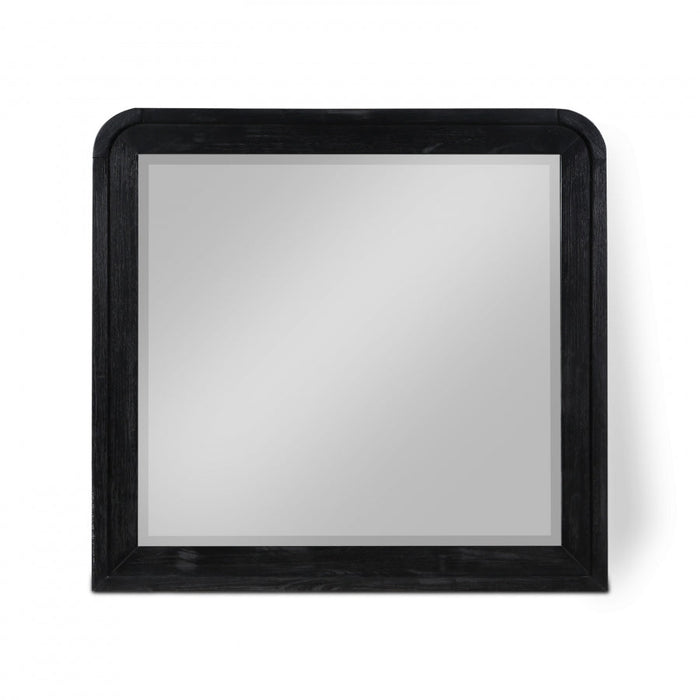 Fluted Solid Wood And Oak Veneer Mirror - Black
