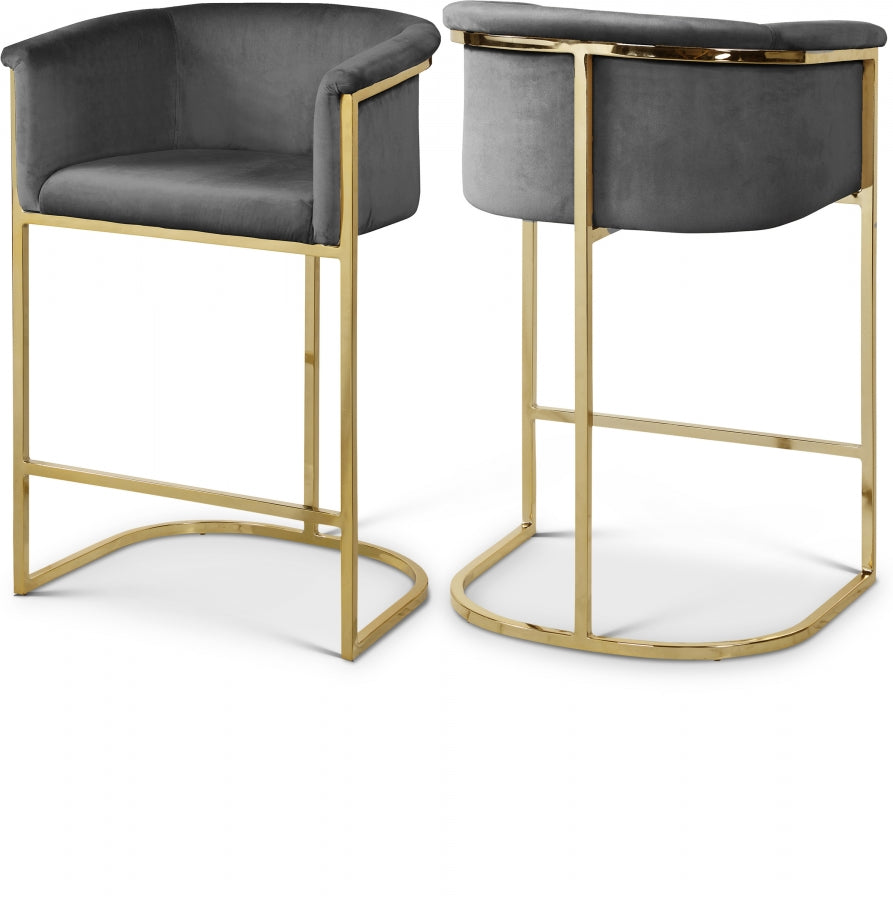 Donatella Velvet Upholstered Counter Stool - Grey