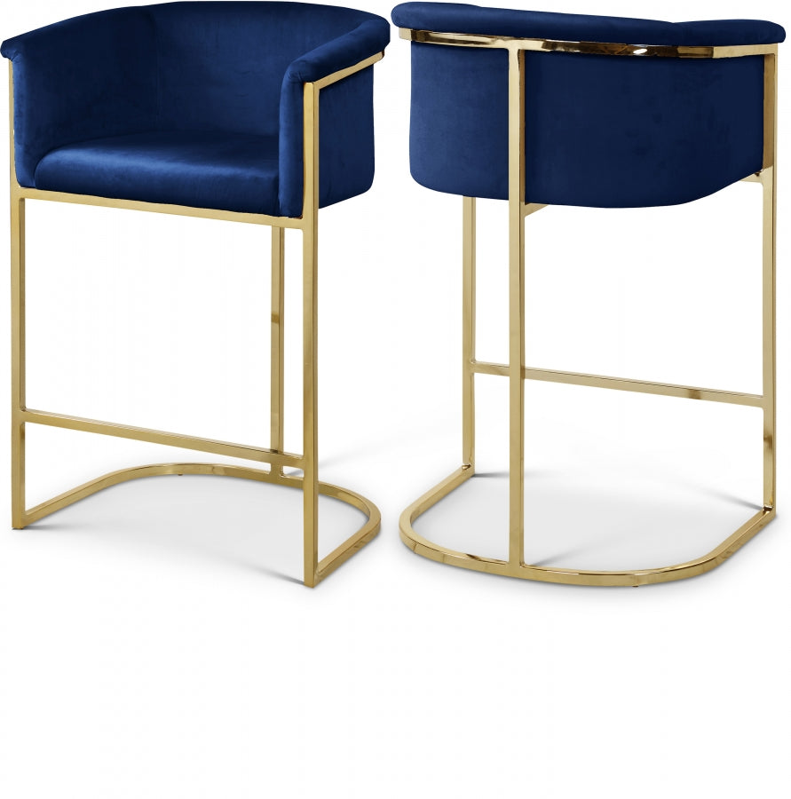 Donatella Velvet Upholstered Counter Stool - Blue