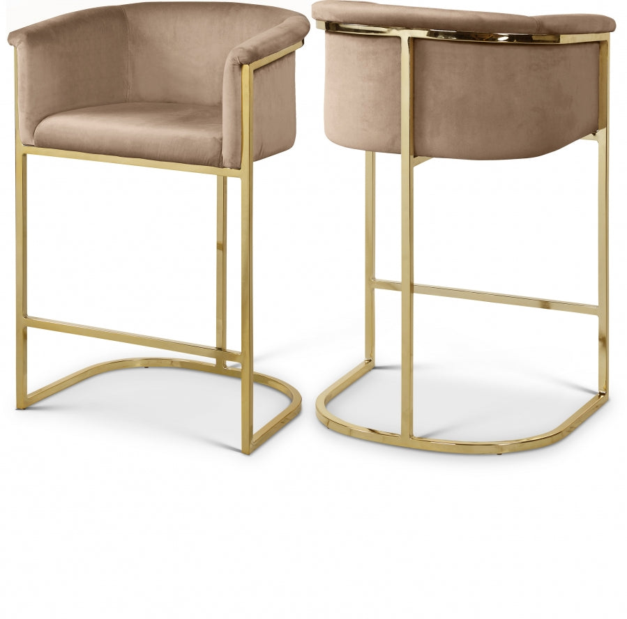 Donatella Velvet Upholstered Counter Stool - Beige