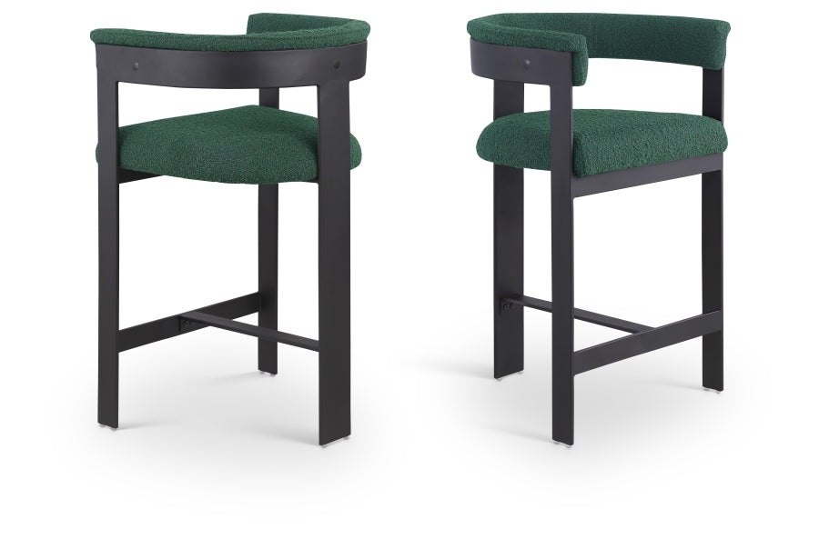 Romeo Boucle Fabric Upholstered Bar / Counter Stool - Green